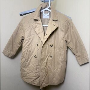 Zara Kid’s Khaki Double-Breasted Fur-lined Trench Coat, Size 6